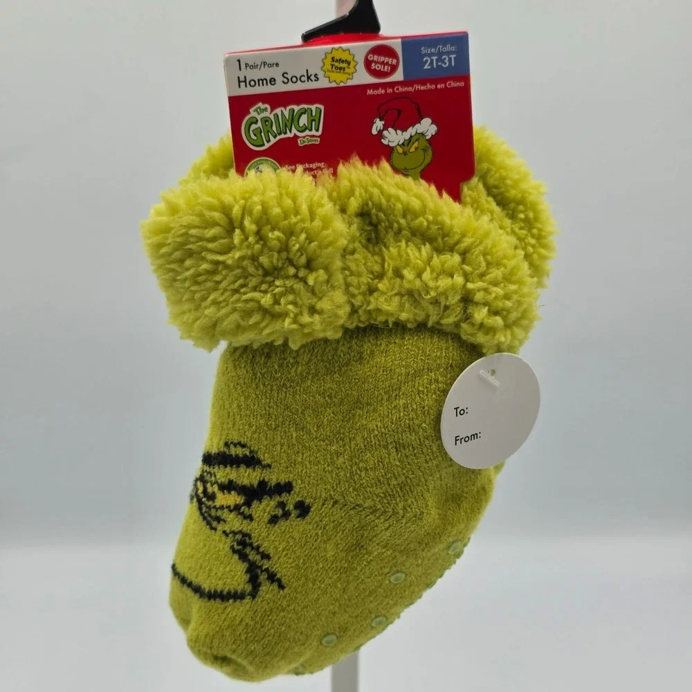 Dr. Seuss The Grinch Fuzzy Home Socks 2T-3T NEW NWT Rubber Grips on Bottom